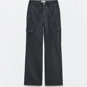 ZARA High Rise TRF Straight Leg Cargo Pants - Navy